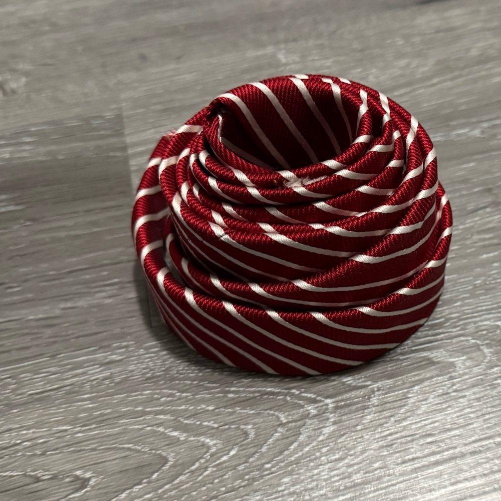 Red and White Striped Silk Tie